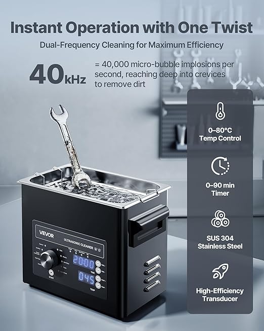 VEVOR 3L Ultrasonic Cleaner, Professional Ultrasonic Cleaner Machine with Knob Control, Stainless Steel Cleaning Machine with Basket and Cleaning Ball, for Watches, Razors, Jewelry, Coins and More