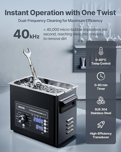 VEVOR 3L Ultrasonic Cleaner, Professional Ultrasonic Cleaner Machine with Knob Control, Stainless Steel Cleaning Machine with Basket and Cleaning Ball, for Watches, Razors, Jewelry, Coins and More