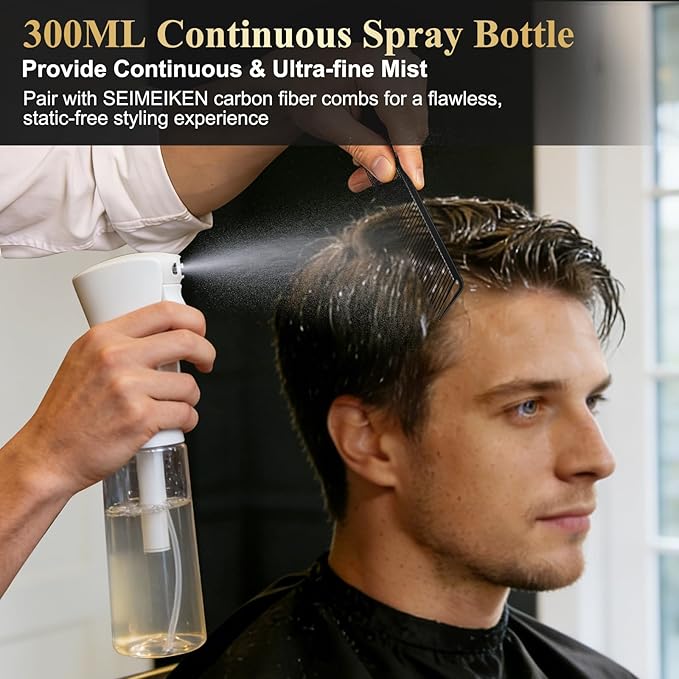 16 PCS Professional Barber Comb & Brush Set - Barber Accessories with 10oz (300ml) Continuous Spray Bottle, Carbon Fiber Rat Tail Comb, Neck Duster for Men, Women, Salon & Home