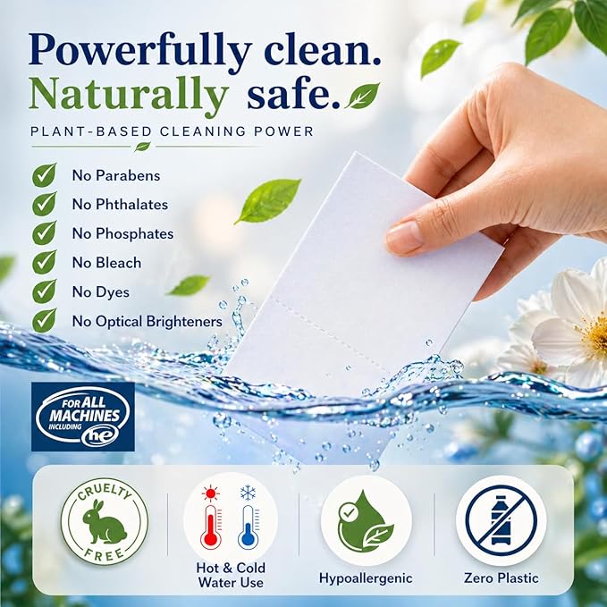 Laundry Detergent Sheets – 120 Eco Laundry Sheets Detergent, Travel Laundry Soap Sheets, Washer Sheets Detergent, Ultra Concentrated, Plastic-Free, Fresh Clean, 120 Sheets