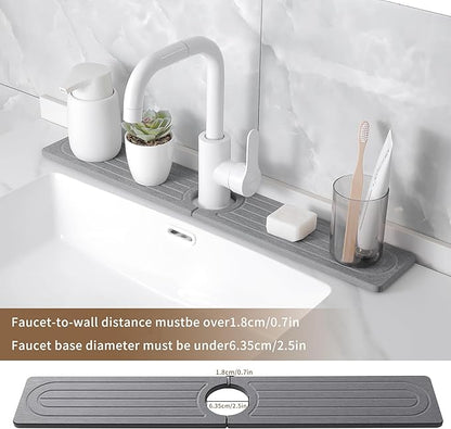Faucet Mat for Kitchen Sink -Diatomite Stone Drying Mat for Kitchen Counter & Bathroom Sink,Quick-Dry Kitchen Sink Mat-Sink Protector & Splash Guard,Super Absorbent (Gray, 23.6"x4")