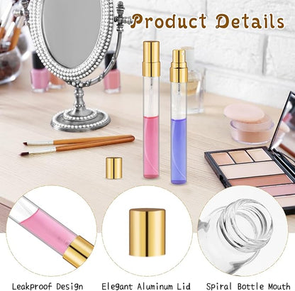 50 Pcs 10ml/0.34oz Fine Mist Glass Bottle Mini Transparent Spray Vials Empty Refillable Perfume Bottles for Cosmetic Perfume Liquid Sample DIY Sprays - Gold Lids