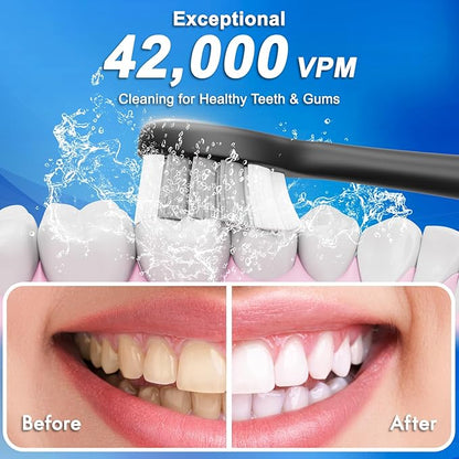 Kuicur Electric Toothbrush for Adults and Kids, Comes with 10 Brush Heads & Travel Case, 5 Modes with 2 Minutes Built in Smart Timer, One Charge for 90 Days, 42,000 VPM Motor