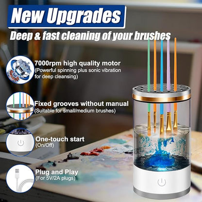 XANGNIER Electric Paint Brush Cleaner Machine with Cleaning Pad, Sonic Rotation Technology for Effortless Brush Cleaning, Perfect for Acrylic, Watercolor, Oil, Must-Have Tool for Artists & Hobbyists