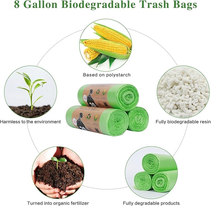 Toplive Trash Bag Garbage Bag Trash Bags Wastebasket Bin Liners for Home Bathroom Bedroom Kitchen Office Trash Can (Green, 8 Gallon)