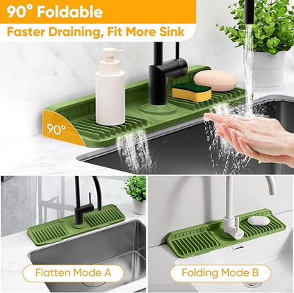 17.7'' Faucet Mat for Kitchen Sink Splash Guard[7° Slope Fast Self-draining][Snap Lock Fit] Folding Kitchen Sink Faucet Mat Splash Guard Kitchen Sink Area Water Splash Guard Behind Faucet Draining Mat