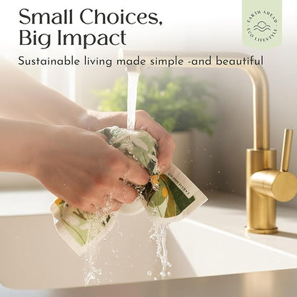 Swedish Dishcloths – Floral Designs Gift Set – Reusable Compostable Cellulose Sponge Cloth – Eco-Friendly Paper Towel Alternative 6 Pack