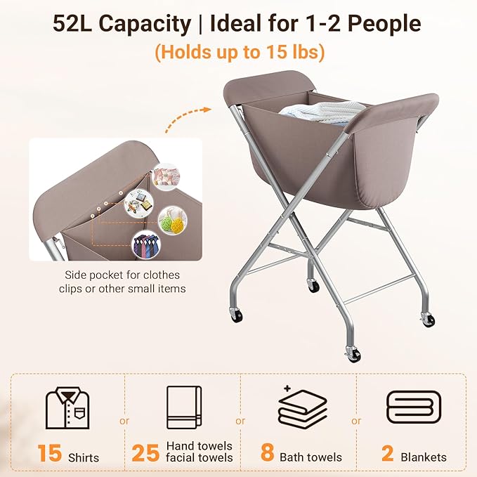 ELYKEN Laundry Cart with Wheels, 32”H Easy Rolling Laundry Hamper with Removable Liner Bag, Sturdy Metal Frame Clothes Basket with 4 Casters and 2 Brakes