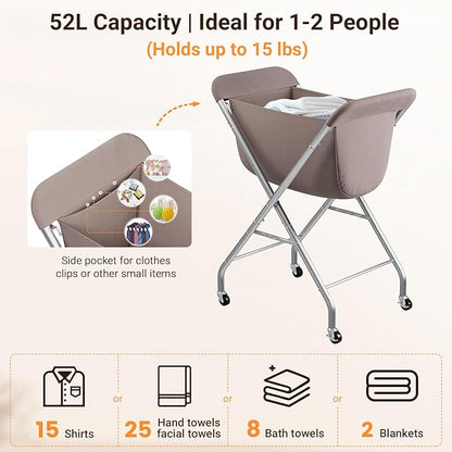 ELYKEN Laundry Cart with Wheels, 32”H Easy Rolling Laundry Hamper with Removable Liner Bag, Sturdy Metal Frame Clothes Basket with 4 Casters and 2 Brakes