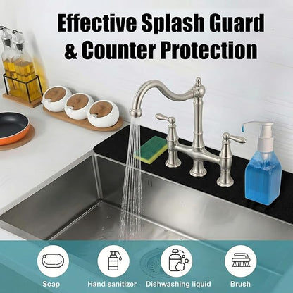 2PCS Faucet Mat for Bathroom Sink 3 Holes: 24’’Lx4.5’’W Splash Guard Fits 8 Inch Widespread Farmhouse Vintage Bridge Kitchen Vanity Faucet - Customizable Drip Catcher for Irregular Sink