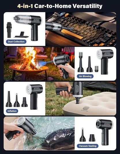 Car Vacuum Portable Cordless, 20000Pa Handheld Vacuum Mini Vacuum Cleaner High Power with Best Suction Brushless Motor, 4 in 1 2-Speed Air Duster Portable Vacuum for Car Keyboard Pet Hair