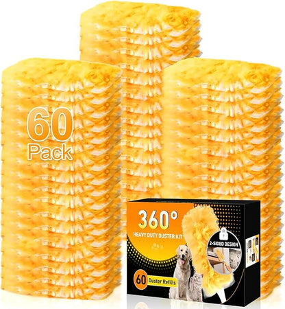 60 Count Heavy Duty Duster Refills for Swiffer, Multisurface 360° Larger Size Dusters with 4X Cleaning Power, Disposable Dusters for Pet, Cleaning Home, Blinds, Fans, Corners (60 pcs-Orange)