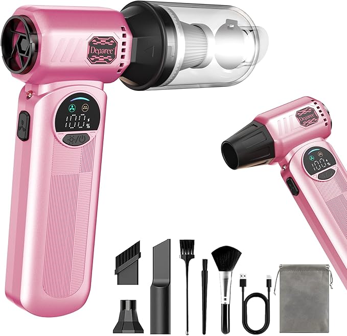 Electric Air Duster for PC Keyboard, Car & Home Cleaning, Powerful Cordless Air Blower with Vacuum Function, Infinite Speed Control, Fast Charging, Compact Rechargeable Dust Cleaner – Pink
