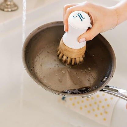 Nellie's Dish Stick + 2 Refills – Dish Soap Dispenser & Scrubber in One – Includes Refillable Soap – Built-In Brush – Twist-Up Design – Reusable, Planet-Conscious, Mess-Free Cleaning (Made in Canada)