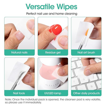 Gellen 400 Pack Nail Prep Cleanser Pads, Alcohol Pads for Nails, Individually Wrapped Nail Prep Pads, Lint-free Tacky Layer Residue Wipes for Acrylic & Builder Gel Polish Press-ons