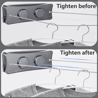 Retractable Clothesline Indoor & Outdoor, 16.7 Ft Clothes Line Outdoors Sag-Proof with Adjustable Tension & 2 Installation Ways, Laundry Rope for Pool Towels, Winter Coats(Grey)