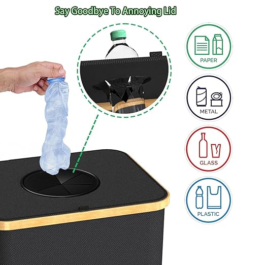 Recycling Bin for Kitchen Indoor Home, Large 100L/ 26 Gallon Recycle Bin with Lid Removeable Reusable Inner Bag Bottle Can Glass Waste Plastice Stickers (Red, 26 Gallon)