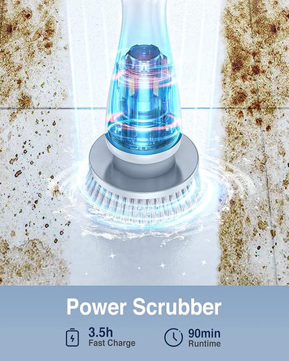 Electric Spin Scrubber, Cordless Cleaning Brush Scrubber with 7 Replaceable Brush Heads and Adjustable Extension Handle, IPX7 Waterproof Power Cleaning Brush for Bathroom Tub Floor Tile Shower