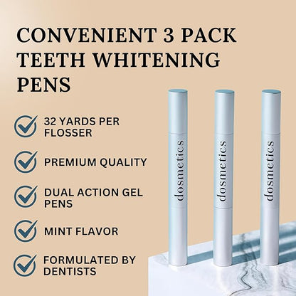 Teeth Whitening Pen 3 Pack, Teeth Stain Remover Pen for Coffee Wine Tea Soda, Enamel Safe Stain Repellant Pen for Teeth Whitening Without Sensitivity, Over 60 Applications, 2ml