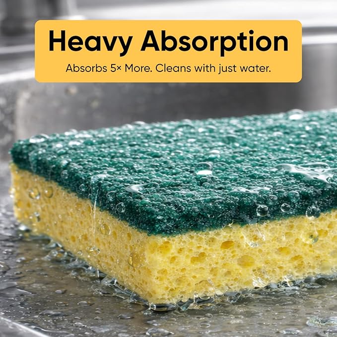 Scrubee Heavy Duty Scrub Large Sponge with Scouring Pad, Kitchen Dishwashing, Sink, Pot and Frying Pan Cellulose Scrubber Sponge Non Scratch. By Superio… (6" 3 Pack)