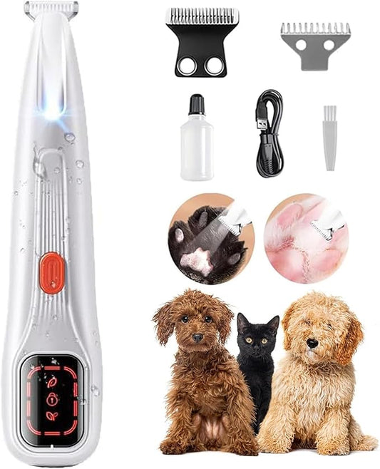 2026 New Pet Precision Trimmer, Dog Paw Trimmer with LED Light, Low Noise, IP68 Waterproof, Dual-Speed Motor, Suit for Trimming Paw, Ear, Face, Butt, Eyebrows, USB Rechageble (White Variant)