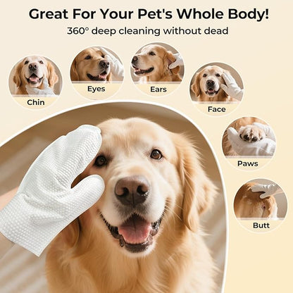 Pet Glove Wipes for Dogs Cats, Dog Cleaning Gloves, Dog Wipes Cleaning Deodorizing, Pet Wipes for Dogs Cats, Extra Thick, Unscented Rinse Free Nourish Fur Glove Wipes for Daily Care and Traveling-6pcs