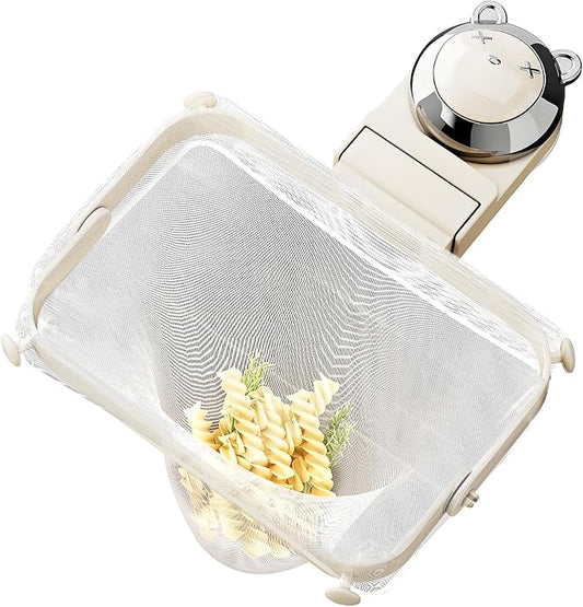Foldable Kitchen Sink Strainer with Filter Mesh Bags, Food Waste Filter Basket, Suction Cup Folding Washing Vegetables and Fruits Drying Bag Holder (White)