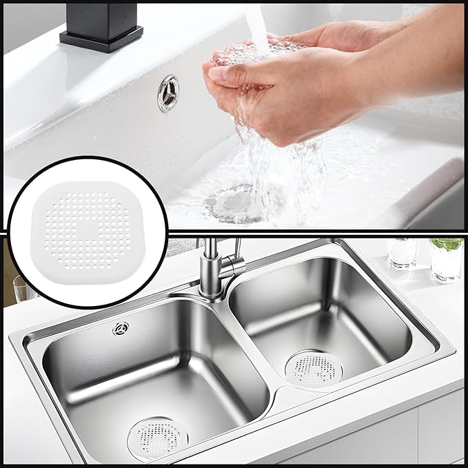2 Pack 5.5 Inch / 140mm Drain Hair Catcher, Silicone Sink Drain Strainer Square Shower Drain Hair Catcher, Drain Protector Hair Catcher Hair Stopper for Bathroom Bathtub (White)