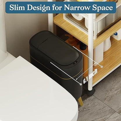 LALASTAR Automatic Bathroom Trash Can with Lid, Motion Sensor Bathroom Garbage Can for Toilet, Slim Smart Waste Basket for Kitchen, Living Room, 2.5 Gallon, Black