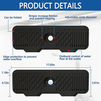 Kitchen Sink Accessories -17" x 6'' Sink Splash Guard,Silicone Sink Mat Splash Guard, fit for Countertop, Bathroom,Farmhouse,RV by EBIGIC (Black)