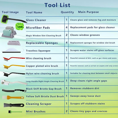 21Pcs Small Cleaning Brush Set for Car Glass & Gap Crevice Cleaning - Window/Door Tracks, Bathroom Sink, Mirrors, Window Sills, Sliding Doors, Shower Door Tracks