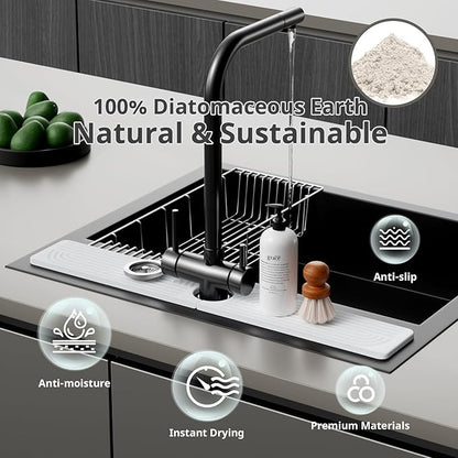 Faucet Mat for Kitchen Sink, Diatomite Sink Splash Guard, Quick Dry Stone Sink Tray, Non-Slip Water Absorbing Mat for Kitchen & Bathroom Counter, 23.6" x 3.9"