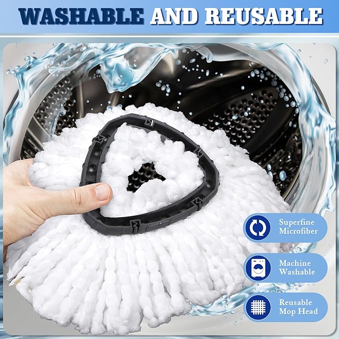 4 Pack Microfiber Mop Replacement Heads Compatible with Ocedar EasyWring 1-Tank System - Includes 1 Mop Scrub Brush Head, 1 Mop Base, Easy Cleaning Mop Head Refills (White)