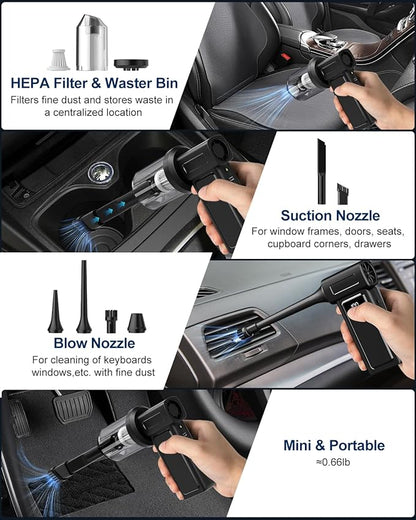 Compressed Electric Air Duster & Handheld Car Vacuum Cleaner 2-in-1-10000mAh Battery 180000RPM 4-Speed echargeable Air Blower for Car Cleaning, Home, Keyboard, PC, LED Light