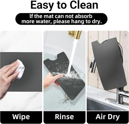 LOPNUR Faucet Mat for Kitchen Sink Cuttable, 24 Inch Long Sink Splash Guard Behind Faucet, Super Absorbent Diatomite Sink Protector Mat, Bathroom Water Splash Guard Fast Dry, Easy to Cut, Grey