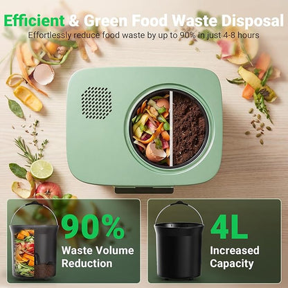 Growell 4L Electric Composter for Kitchen, Smart Countertop Compost Bin with Visible Window,Odorless & Low Noise, Auto-Cleaning,Turn Food Waste into Fertilizer, Food Waste Compost Indoor Machine, EC01