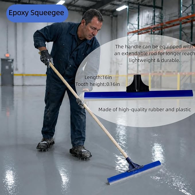 16in Epoxy Squeegee, Teeth Notched Squeegee for Self Leveling Cement Urethane Epoxy, Lightweight Professional Epoxy Tool for Garage Floors Driveways