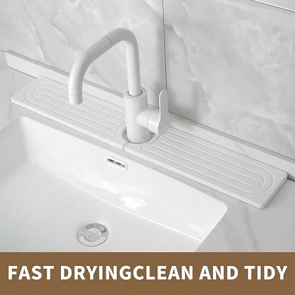 Faucet Mat for Kitchen Sink -Diatomite Stone Drying Mat for Kitchen Counter & Bathroom Sink,Quick-Dry Kitchen Sink Mat-Sink Protector & Splash Guard,Super Absorbent (White, 23.6" x 4")