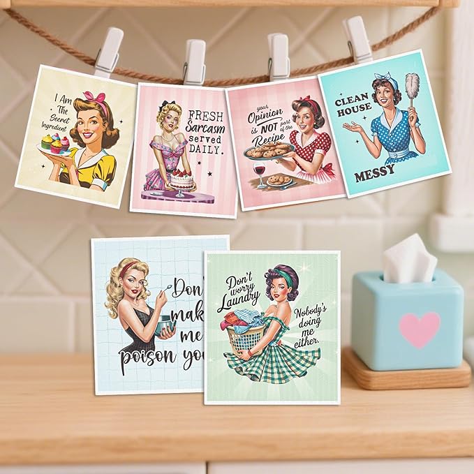Funny Swedish Dishcloths for Kitchen - 6PCS Humorous Housewife Swedish Cloths for Washing Dishes, Sarcastic Reusable Dish Towels, Washable Cleaning Sponge for Washing Dishes Party Home