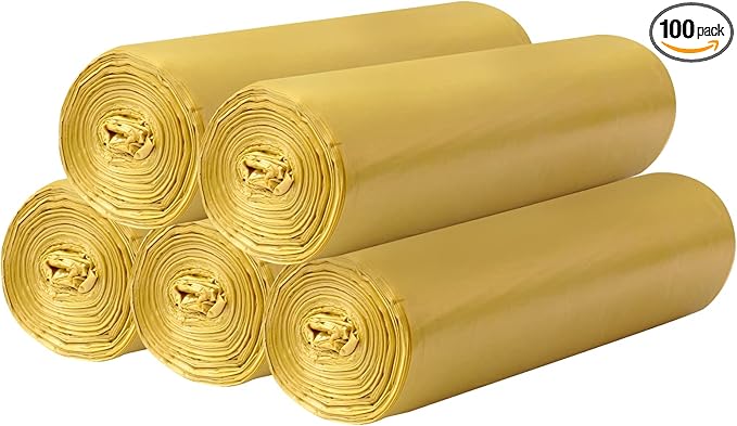 5 Rolls Small Trash Bags - 100 Counts Durable 4 Gallon Small Garbage Bags for home office kitchen Bathroom Bedroom Trash Can liners（Golden）
