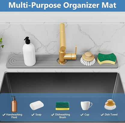 24'' Longer Stone Faucet Mat for Kitchen Sink [Super Absorbent, 30s Quick Drying] Water Absorbing Stone Tray for Sink Stone Mat for Kitchen Sink Stone Quick Dry Around Faucet Diatomite Stone Sink Tray