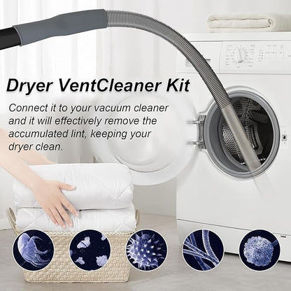 Upgraded Dryer Vent Cleaner Kit: Universal Vacuum Hose Attachment for Lint Removal Fits All Vacuums Cleaner Dryer Cleaning Tools for Clogged Ducts (Grey)