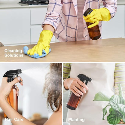 Uineko Spray Bottles 2-Pack, 10 Oz, Mist & Stream, Heavy Duty Spraying Empty Water Sprayer Bottle, BPA Free Plastic Refillable Containers for Cleaning Solutions, Plants, Hair, Essential Oils (Amber)