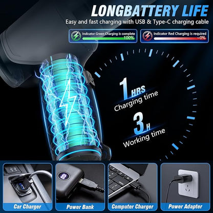 Car Vacuum Cleaner, 15000Pa Handheld Cordless Rechargeable Wet & Dry Vacuum, 120W High Power for Car, Pet, Home, Office Cleaning, Washable HEPA Filter, Multi-Nozzles