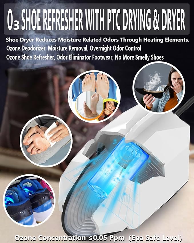 Portable Shoe Warmers & Dryer Boot Dryer for Smelly Shoes, Portable USB Powered Moisture & Odor Eliminator for Boots, Sneakers, Soccer Cleats, Travel-Ready Footwear Care for Men & Women (Size 5-14)