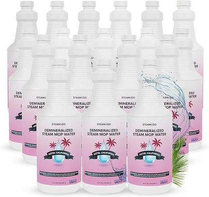Steam & Go Demineralized Water - Multi-Surface Cleaner for Steam Cleaners, Hardwood Floors, Kitchens, & Bathrooms - Germ-Killing Formula - Hotel California Scent - 32 Ounces (Pack of 18)