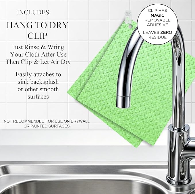 6 Packs Swedish Kitchen Dish Cloths - Reusable Paper Towels for Counters & Dishes - Eco-Friendly Cellulose Sponge Cloth (Grass Green)