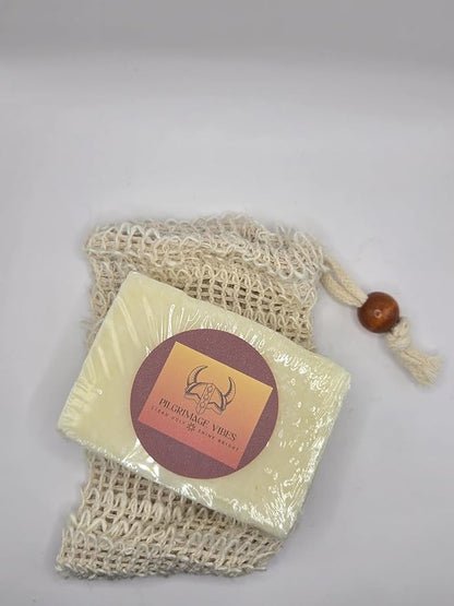 Tallow Soap Work Bar (Unscented 4oz) Handmade Grass Fed Beef Tallow Soap with Nourishing Oils (Sisal Soap Saver Bag Included)