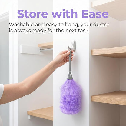 Goaste 12 Pack Microfiber Delicate Duster, 12.8 Inch Fluffy Feather Dusters with Plastic Handle, 2 Colors Electrostatic & Washable Cleaning Tool for TV Screen, Car, Laptop, Keyboard (Purple & Gray)