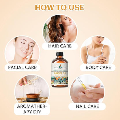 EVOKE OCCU Ginger Oil for Mental Clarity, Relieve Soreness, Hair Nourishment, Add to Diffuser and Spray - 4 Fl Oz